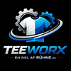 Logo of TeeWorx with a shirt and gears on a black background